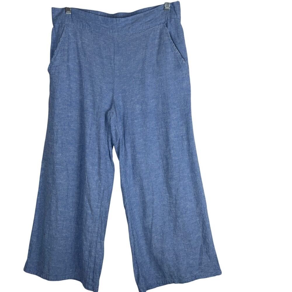 Dash Blue Linen Blend Wide Leg Cropped Pants Size Small